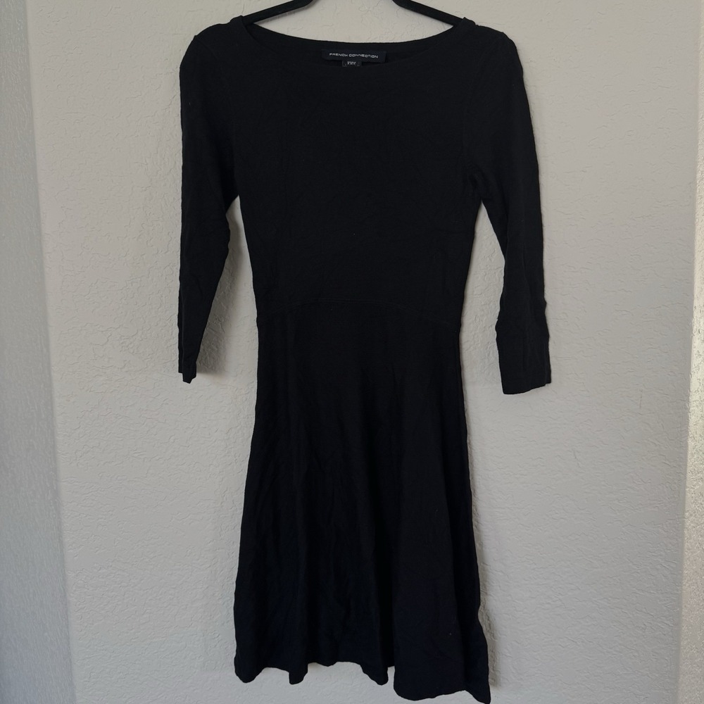 French Connection Women 3/4 Sleeve Black Dress Size US‎ 4 UK 8 Black